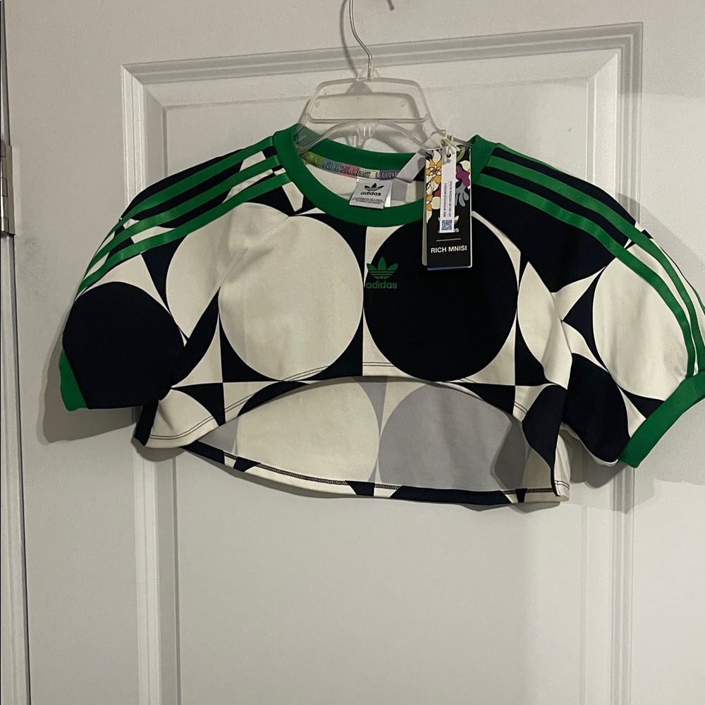 Adidas Black and White Circle Pattern Tee with Green Accents - Picture 2 of 4